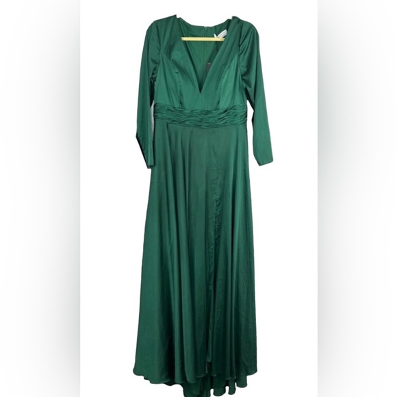 MAC DUGGAL 55245 LONG SLEEVE RUCHED WAIST A-LINE EMERALD GREEN GOWN sz 16 - Picture 8 of 12